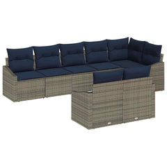 Sofa Set with Cushion 8 pcs Grey Poly Rattan