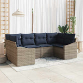 Sofa Set with Cushion 6 pcs Grey Poly Rattan
