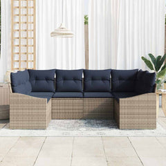 Sofa Set with Cushion 6 pcs Grey Poly Rattan