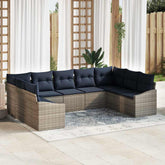 Sofa Set with Cushion 9 pcs Grey Poly Rattan