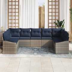 Sofa Set with Cushion 9 pcs Grey Poly Rattan