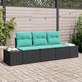 Sofa Set with Cushion 3 pcs Black Poly Rattan