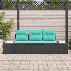 Sofa Set with Cushion 3 pcs Black Poly Rattan