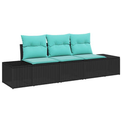 Sofa Set with Cushion 3 pcs Black Poly Rattan