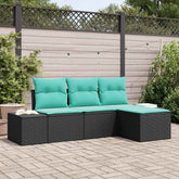 Sofa Set with Cushion 4 pcs Black Synthetic: Poly Rattan