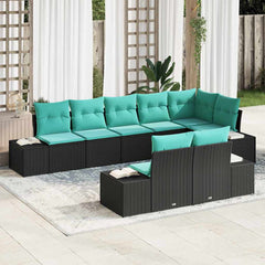 Garden Sofa Set with Cushion 8 pcs Black Poly Rattan