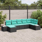 Garden Sofa Set with Cushion 7 pcs Black Poly Rattan