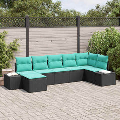 Garden Sofa Set with Cushion 7 pcs Black Poly Rattan