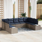 Garden Sofa Set with Cushion 9 pcs Grey Poly Rattan