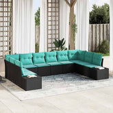 Garden Sofa Set with Cushion 10 pcs Black Poly Rattan