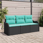 Garden Sofa Set with Storage 3 pcs Black Poly rattan