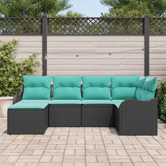Garden Sofa Set 6 pcs Black and Turquoise Poly Rattan