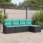 Sofa Set with Cushion 5 pcs Black and Turquoise Poly Rattan