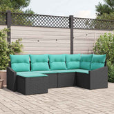 Sofa Set with Cushion 6 pcs Black and Turquoise Poly Rattan