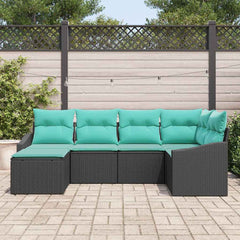 Sofa Set with Cushion 6 pcs Black and Turquoise Poly Rattan
