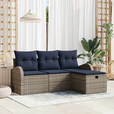 Sofa Set with Cushion Manual 4 pcs Grey and Navy Poly Rattan