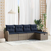 Sofa Set with Cushion with Storage Grey and Navy Poly Rattan