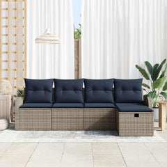 Sofa Set with Cushion with Storage Grey and Navy Poly Rattan