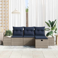 Garden Sofa Set with Cushion with Storage 4 pcs Poly Rattan