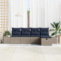 Garden Sofa Set with Cushion 5 pcs Grey Poly Rattan
