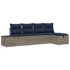 Garden Sofa Set with Cushion 5 pcs Grey Poly Rattan
