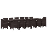 Garden Dining Set 15 pcs Brown Polt rattan
