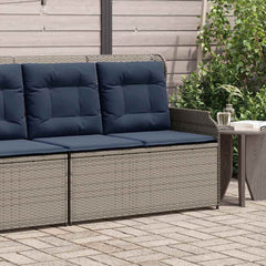 Garden Bench with Cushion Grey and Navy Blue Poly Rattan