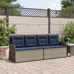 Garden Bench with Cushion Grey and Navy Blue Poly Rattan