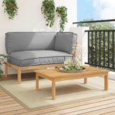 Sofa Set with Cushion Plain Manual 2 pcs Grey Solid Acacia Wood