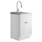 Log - 24" Laundry Cabinet with Faucet and Stainless Steel Sink - White