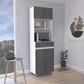 Nirvana Microwave Cabinet, Four Legs, One Drawer, Double Door, One Shelf -White / Smokey Oak