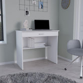 Elysium Storage Desk, Spacious Stylish with Drawer and Shelf, White