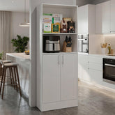 Log Multipurpose Storage Pantry with 2 Upper Open Storage Shelves and, Two Door Cabinet with Interior Storage for Kitchen, Laundry Room or Living Room