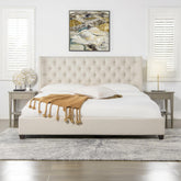 Record Shelter King Platform Bed Frame, Light Beige Linen