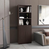 Home 2 Door Bookcase Cronos, 2 Open Shelves And Concealed Storage, Stained Walnut