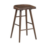 Brown Finish Bar Stools Set of 2 Saddle Seat Sturdy Wood Frame Furniture Classic Aesthetic Ergonomic Design Pub Height Stools