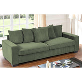 Odysseus Corduroy Sofa with 5 Matching Toss Pillows, Sleek Design, Spacious and Comfortable 3 Seater Couch for Modern Living Room, 88" Wide , Dark Green