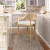 Ares Mid-Century Modern 26" Cane Back Counter Stool, Ivory White Boucle