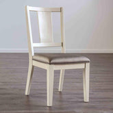 White Oak Finish 2pc Side Chair Faceted Panel Back Padded Seat Transitional Dining Room