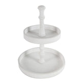 Aphrodite 15 Inch 2 Tier Round Decorative Serving Tray, White Wood Finish