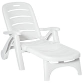 Outdoor Chaise Lounge Chair on Wheels, Waterproof, Quick Assembly, Folding, 5 Level Adjustable Backrest for Pool, White