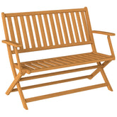 2-Person Foldable Wood Outdoor Bench with Backrest and Armrests for Garden, Porch, Park, Balcony, Teak