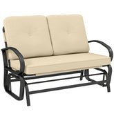 Outdoor Glider Bench, 2-Person Patio Rocker Loveseat with Tufted Cushions, Steel Frame for Porch, Garden Backyard, Beige