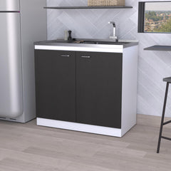 Dark Walnut Rectangle 2-Door Utility Sink and Cabinet