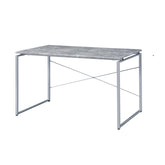 Metal Frame Writing Desk 1pc Wooden Home Office Furniture Faux Concrete & Silver Finish Laptop Table