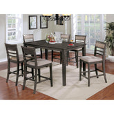 7pc Counter Height Dining Table Set 1x Table 6x Chairs Transitional Style Weathered Gray And Beige Finish Padded Cushion Slat Back Chairs