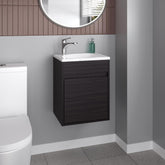 Apex Bathroom Vanity With Single Door And Open Shelf, Compact Floating Sink Base Cabinet, Black
