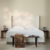 Asgard Upholstered Wingback Bed / Upholstered Wood Base Platform Bed / 52.5" High Headboard / Minimalist / Rusticity / No Box Spring Needed / Full / Oat Boucle / No Noise