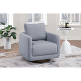 Modern Gray Boucle Fabric 1pc Swivel Accent Chair Upholstered Living Room Cushion Chair Wooden Base