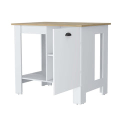 Ode 1-Door Kitchen Island with Open Shelf White and Macadamia